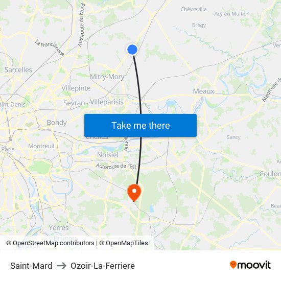 Saint-Mard to Ozoir-La-Ferriere map