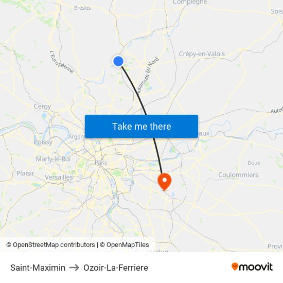 Saint-Maximin to Ozoir-La-Ferriere map