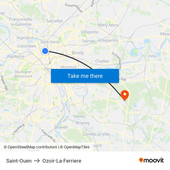 Saint-Ouen to Ozoir-La-Ferriere map