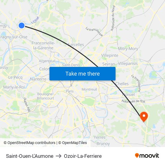 Saint-Ouen-L'Aumone to Ozoir-La-Ferriere map