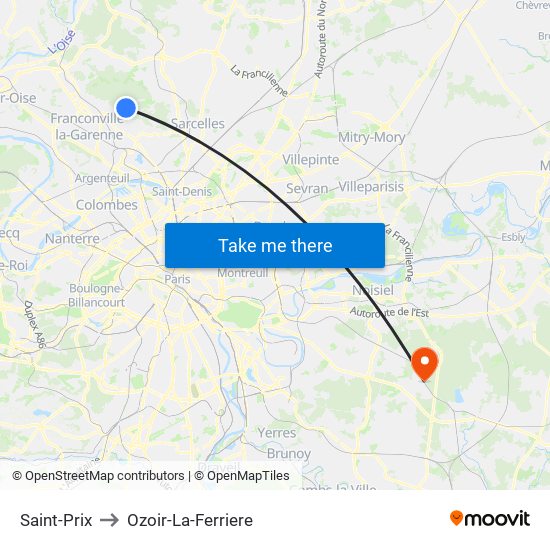Saint-Prix to Ozoir-La-Ferriere map