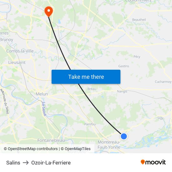 Salins to Ozoir-La-Ferriere map