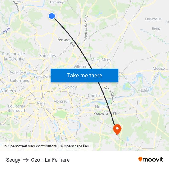 Seugy to Ozoir-La-Ferriere map