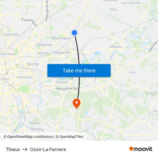 Thieux to Ozoir-La-Ferriere map