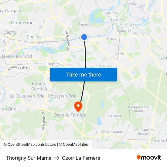 Thorigny-Sur-Marne to Ozoir-La-Ferriere map