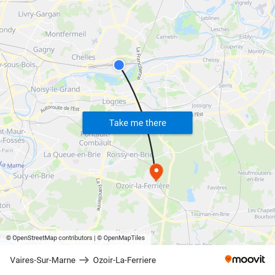 Vaires-Sur-Marne to Ozoir-La-Ferriere map