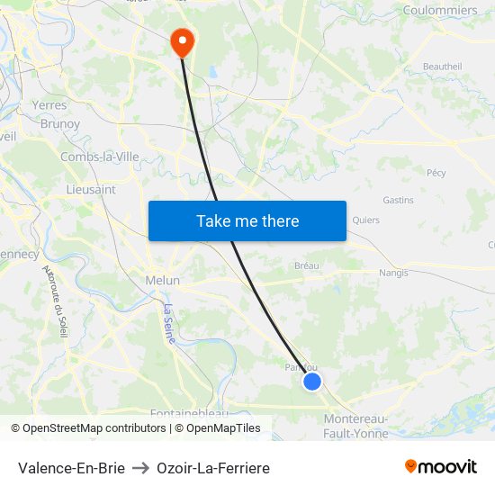 Valence-En-Brie to Ozoir-La-Ferriere map