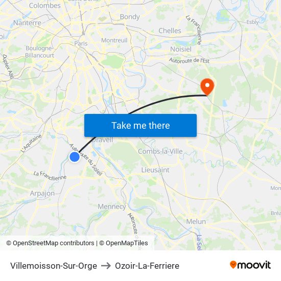 Villemoisson-Sur-Orge to Ozoir-La-Ferriere map
