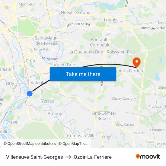 Villeneuve-Saint-Georges to Ozoir-La-Ferriere map