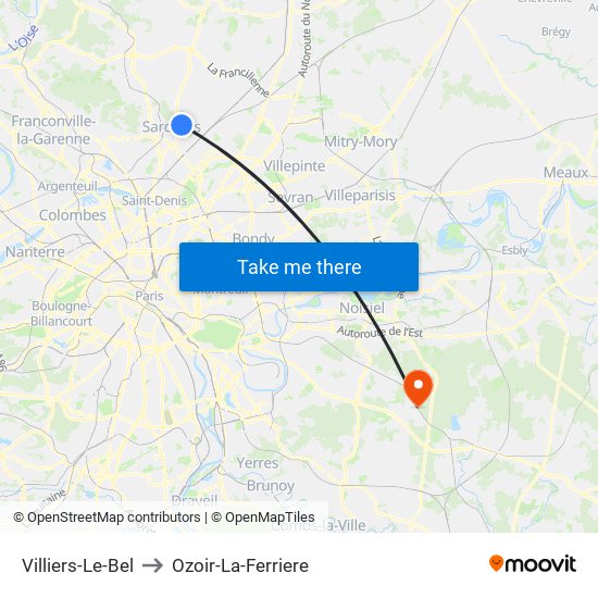 Villiers-Le-Bel to Ozoir-La-Ferriere map