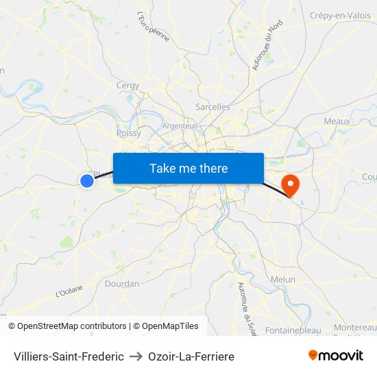 Villiers-Saint-Frederic to Ozoir-La-Ferriere map