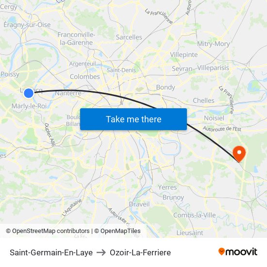 Saint-Germain-En-Laye to Ozoir-La-Ferriere map