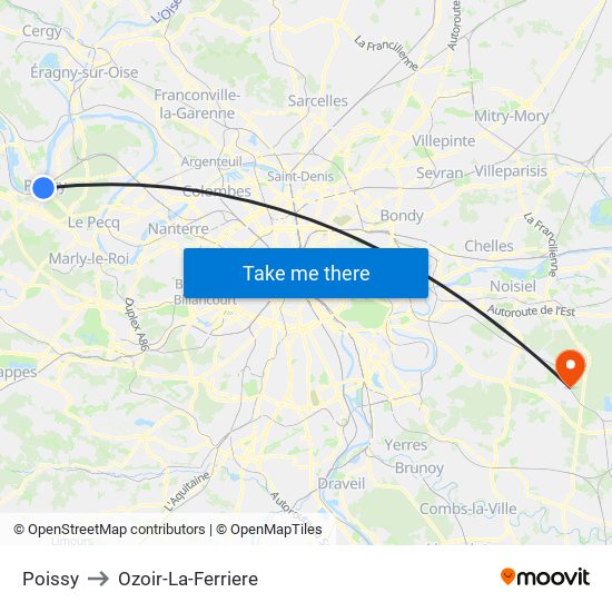 Poissy to Ozoir-La-Ferriere map
