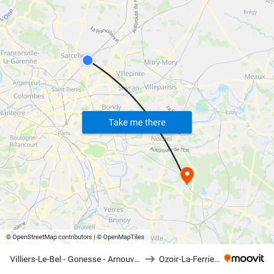 Villiers-Le-Bel - Gonesse - Arnouville to Ozoir-La-Ferriere map