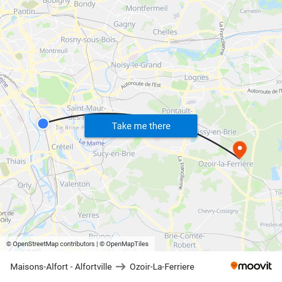Maisons-Alfort - Alfortville to Ozoir-La-Ferriere map