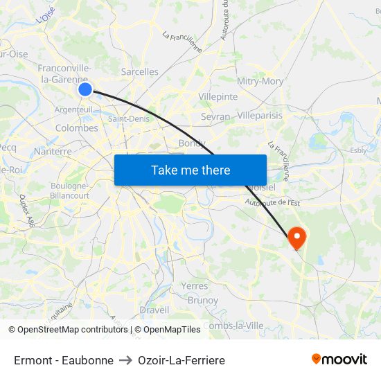 Ermont - Eaubonne to Ozoir-La-Ferriere map