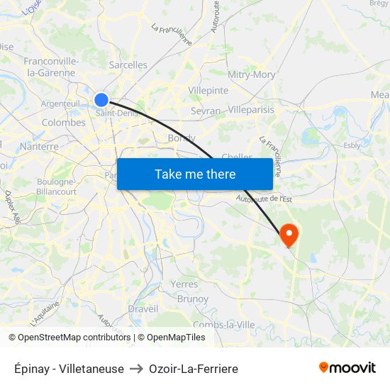 Épinay - Villetaneuse to Ozoir-La-Ferriere map