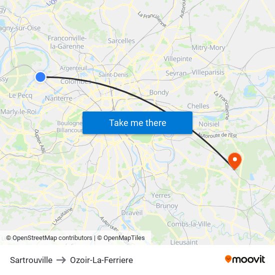 Sartrouville to Ozoir-La-Ferriere map