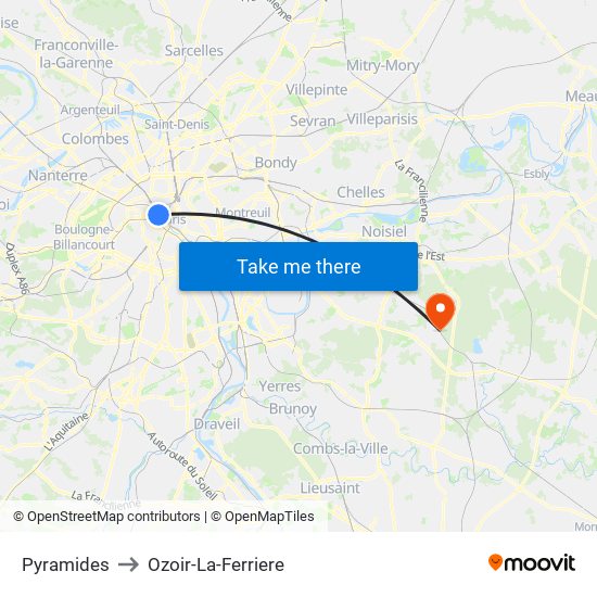 Pyramides to Ozoir-La-Ferriere map