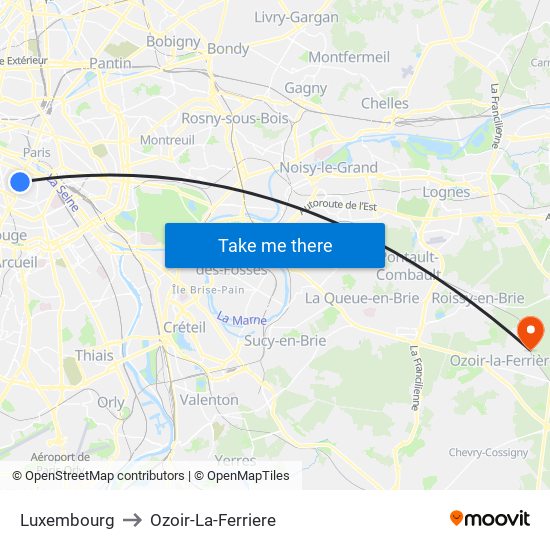 Luxembourg to Ozoir-La-Ferriere map