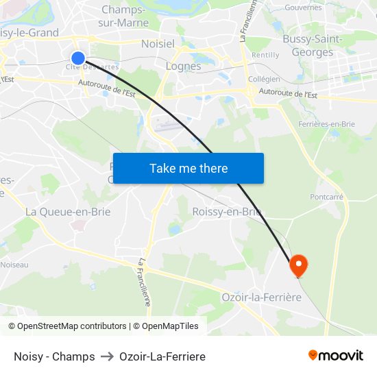 Noisy - Champs to Ozoir-La-Ferriere map