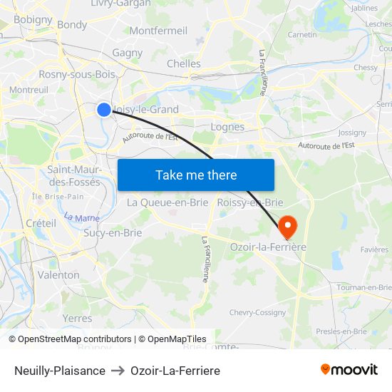 Neuilly-Plaisance to Ozoir-La-Ferriere map