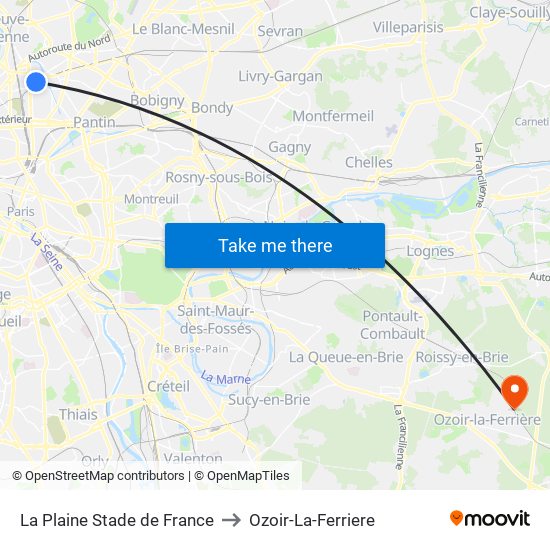 La Plaine Stade de France to Ozoir-La-Ferriere map