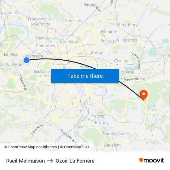 Rueil-Malmaison to Ozoir-La-Ferriere map