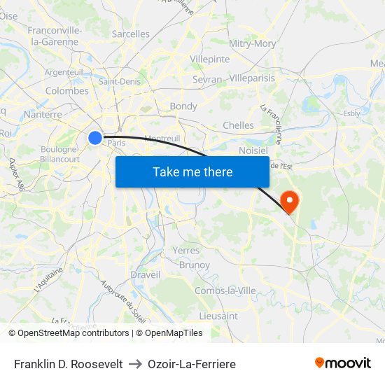 Franklin D. Roosevelt to Ozoir-La-Ferriere map