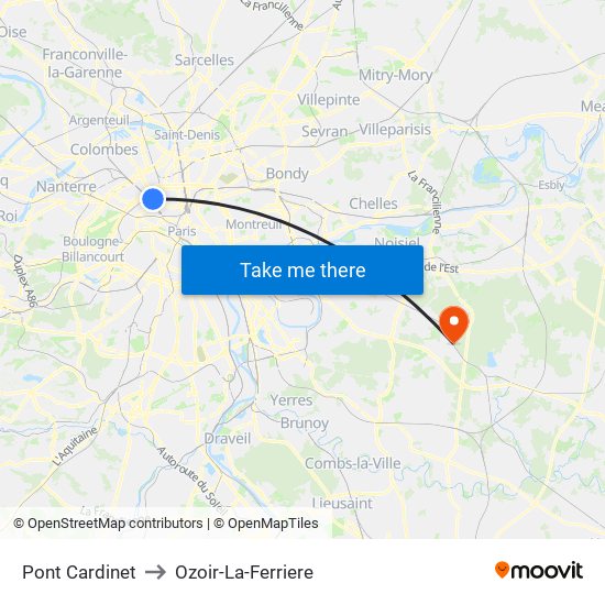 Pont Cardinet to Ozoir-La-Ferriere map