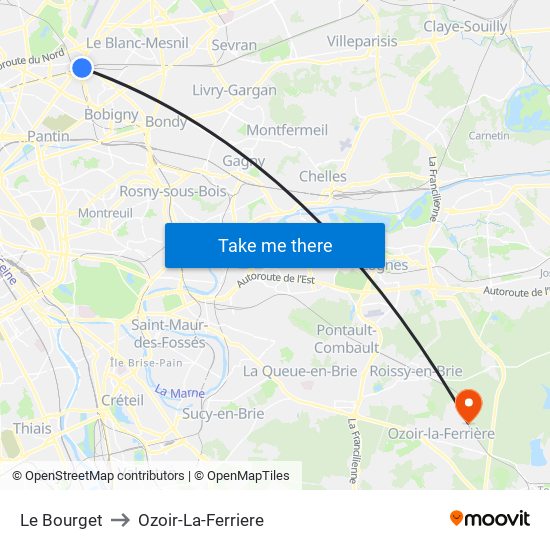 Le Bourget to Ozoir-La-Ferriere map
