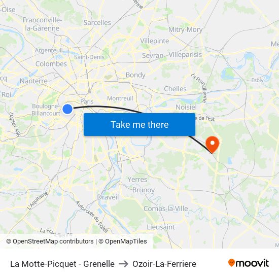 La Motte-Picquet - Grenelle to Ozoir-La-Ferriere map