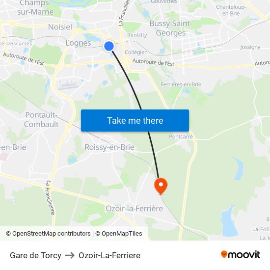 Gare de Torcy to Ozoir-La-Ferriere map