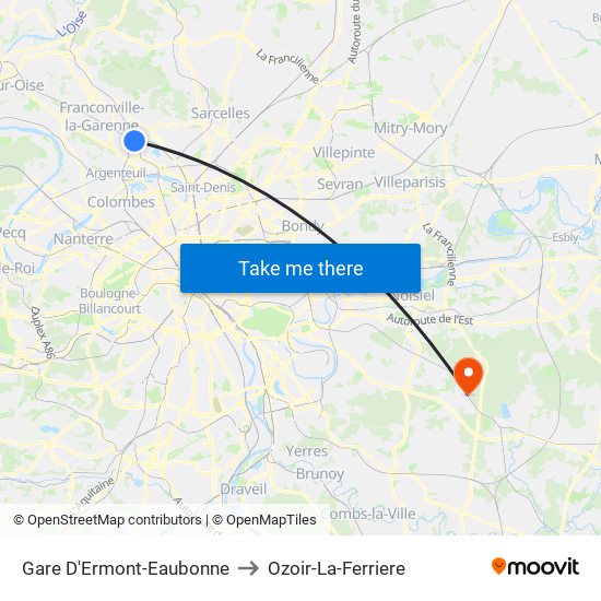 Gare D'Ermont-Eaubonne to Ozoir-La-Ferriere map