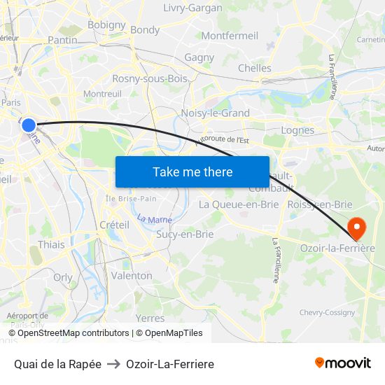 Quai de la Rapée to Ozoir-La-Ferriere map