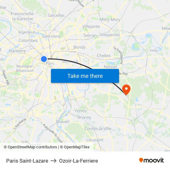 Paris Saint-Lazare to Ozoir-La-Ferriere map