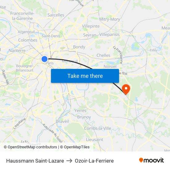 Haussmann Saint-Lazare to Ozoir-La-Ferriere map