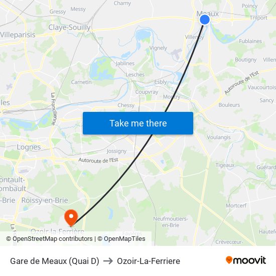 Gare de Meaux (Quai D) to Ozoir-La-Ferriere map