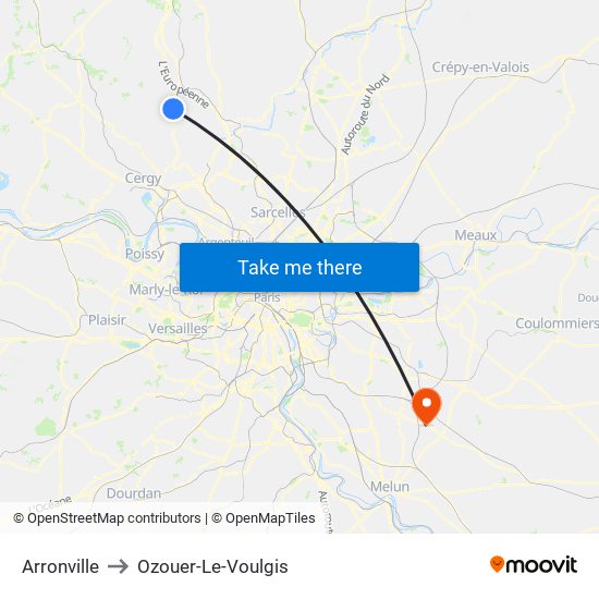 Arronville to Ozouer-Le-Voulgis map