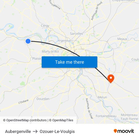 Aubergenville to Ozouer-Le-Voulgis map