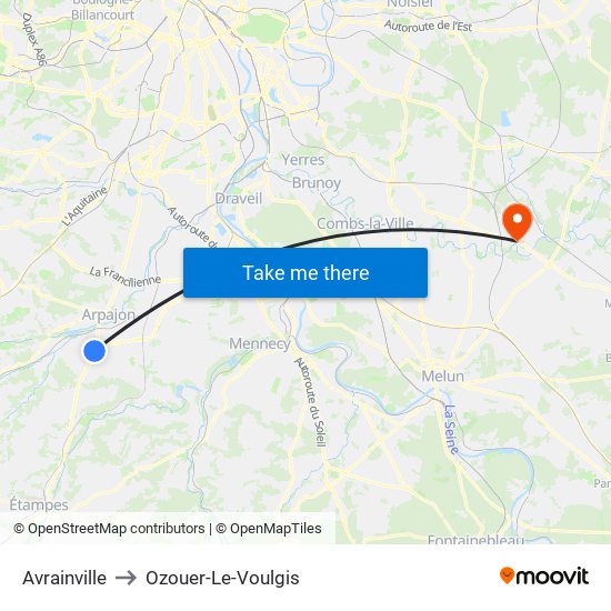 Avrainville to Ozouer-Le-Voulgis map