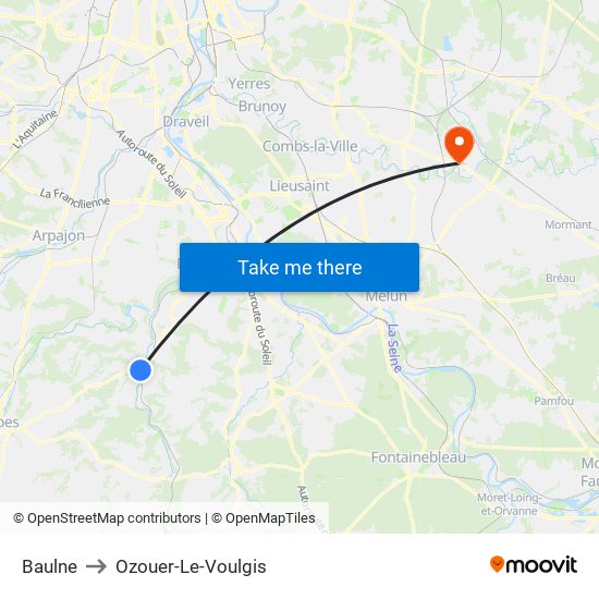 Baulne to Ozouer-Le-Voulgis map