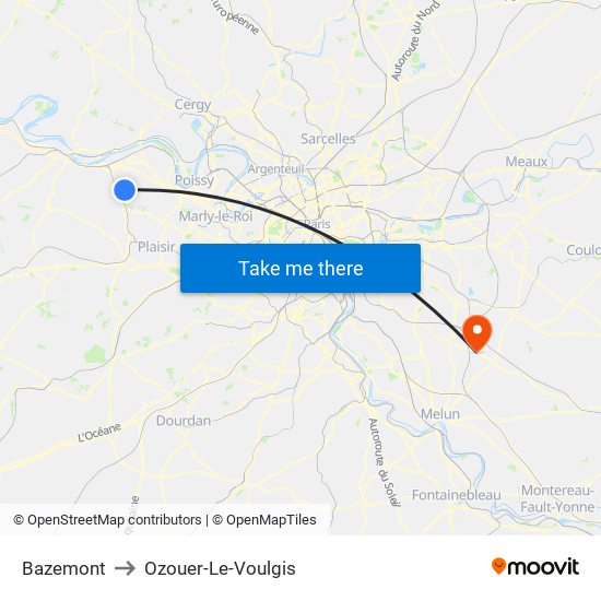 Bazemont to Ozouer-Le-Voulgis map
