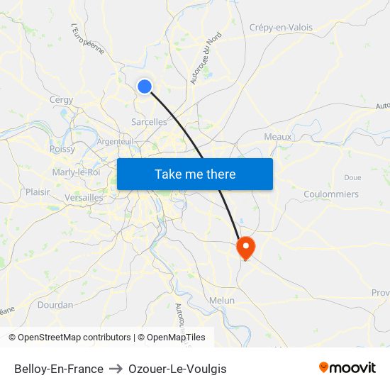Belloy-En-France to Ozouer-Le-Voulgis map