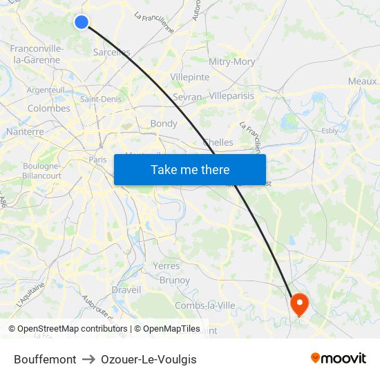 Bouffemont to Ozouer-Le-Voulgis map