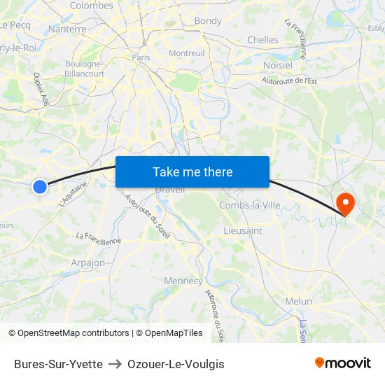 Bures-Sur-Yvette to Ozouer-Le-Voulgis map