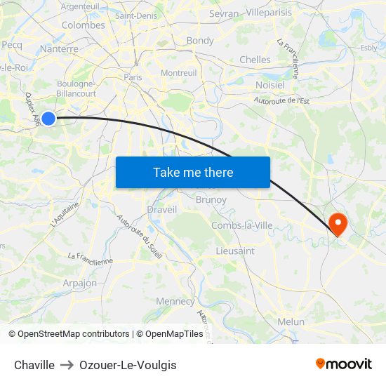 Chaville to Ozouer-Le-Voulgis map