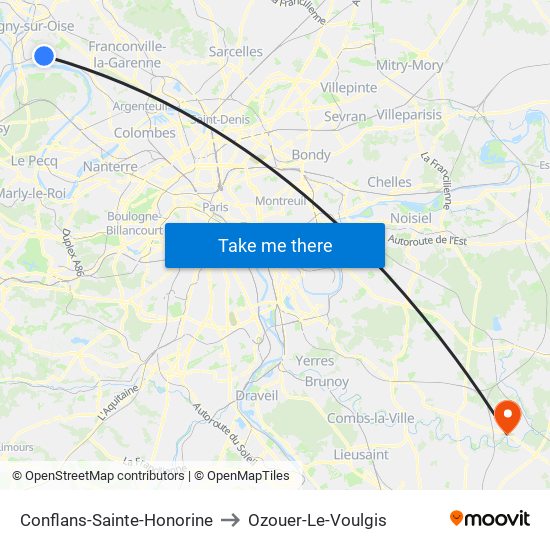 Conflans-Sainte-Honorine to Ozouer-Le-Voulgis map