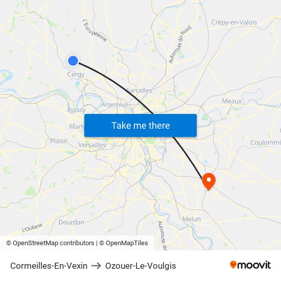 Cormeilles-En-Vexin to Ozouer-Le-Voulgis map