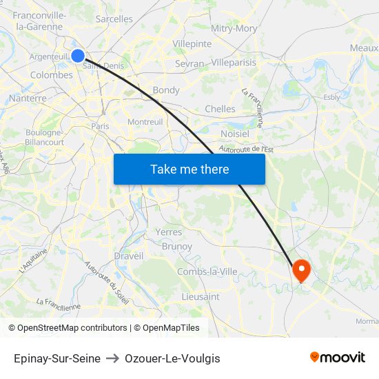 Epinay-Sur-Seine to Ozouer-Le-Voulgis map